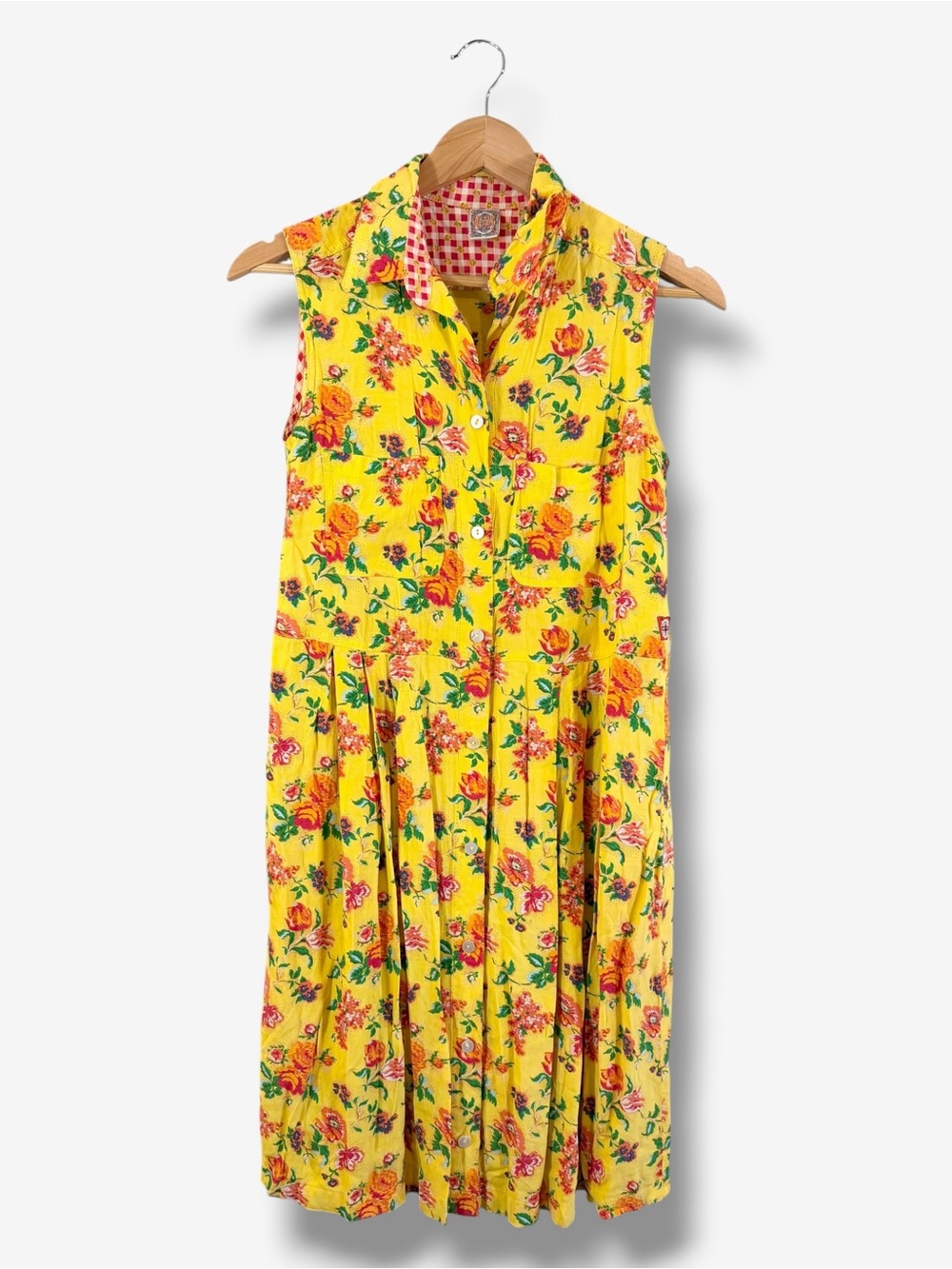 Vintage Oilily Yellow Floral Midi Dress Size S Button Front Cottage Prairie